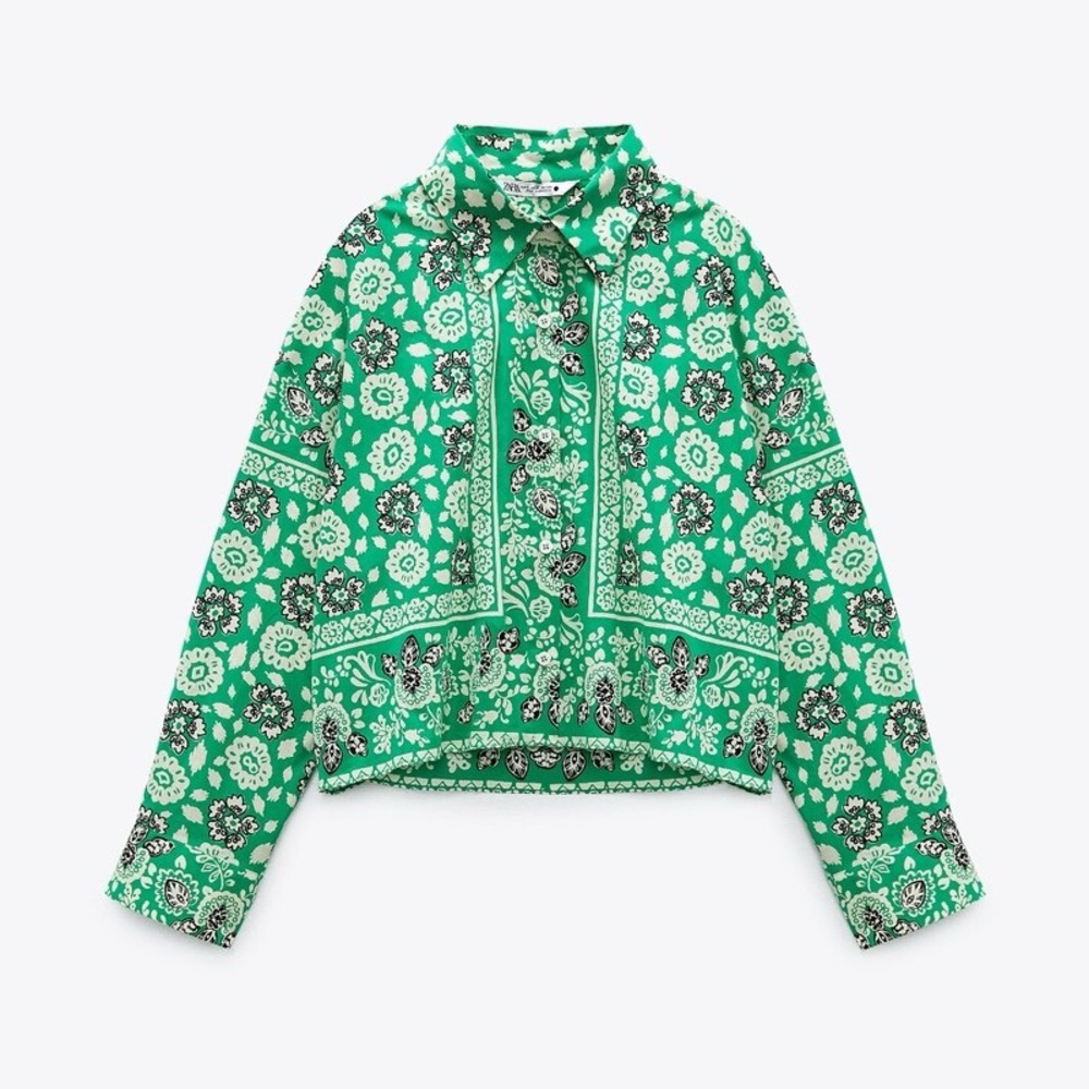 ZARA Set Green & White Bandana Print Cotton Set Top XL Shorts L  (item #A12) - Picture 7 of 15